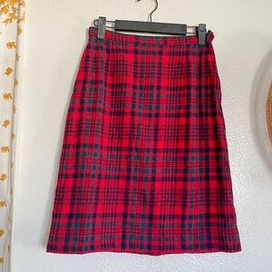 Vintage 80s Pendleton Red Tartan Wool Mini Skirt Made in USA